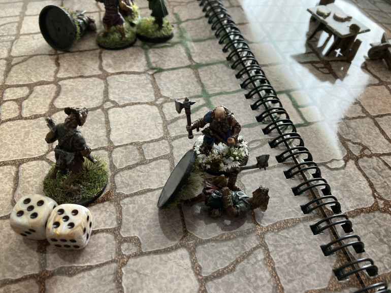 The wounded soldier taking advantage of the distraction kicked at the sergeant pushing it back and spinning around dove for a nearby gnoll and killed it.