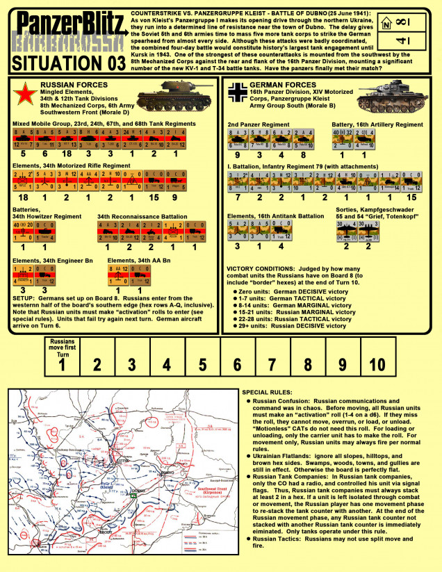 The PanzerBlitz Situation Card from when I ran Barbarossa through PanzerBlitz about 10 years ago.  Tomorrow's game won't be this big (keeping it light, fast, and stream-friendly) - but this gives the general idea. 