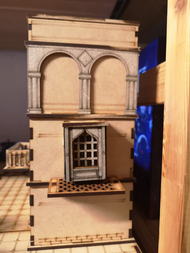 But one of the things I got in the Carnevale kickstarter was these extra windows. So I am adding one of these to the side (here it's just attached with bluetack), to add more interest.