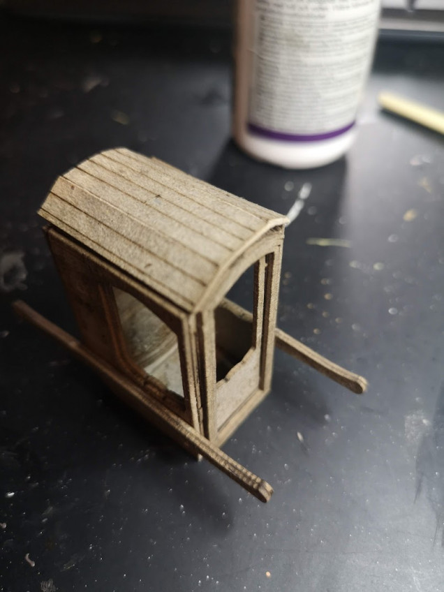 H – the roof Last is the roof. I will carefully bend it into shape, but I won't glue it on until the insides of the palanquin has been painted.