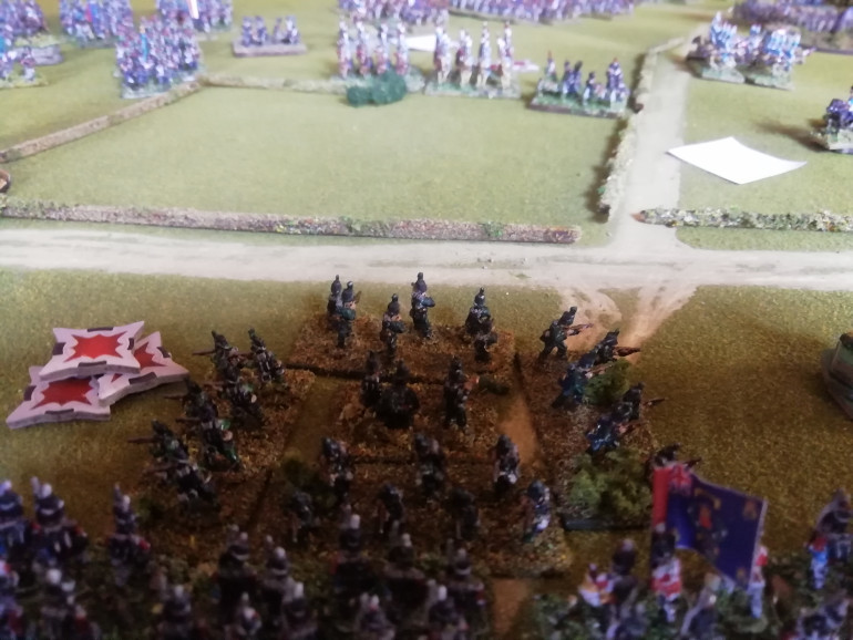 French lancers vault the hedge and attack the 95th but the green jackets quickly form square.unable to break them the lancers withdraw to their own lines.
