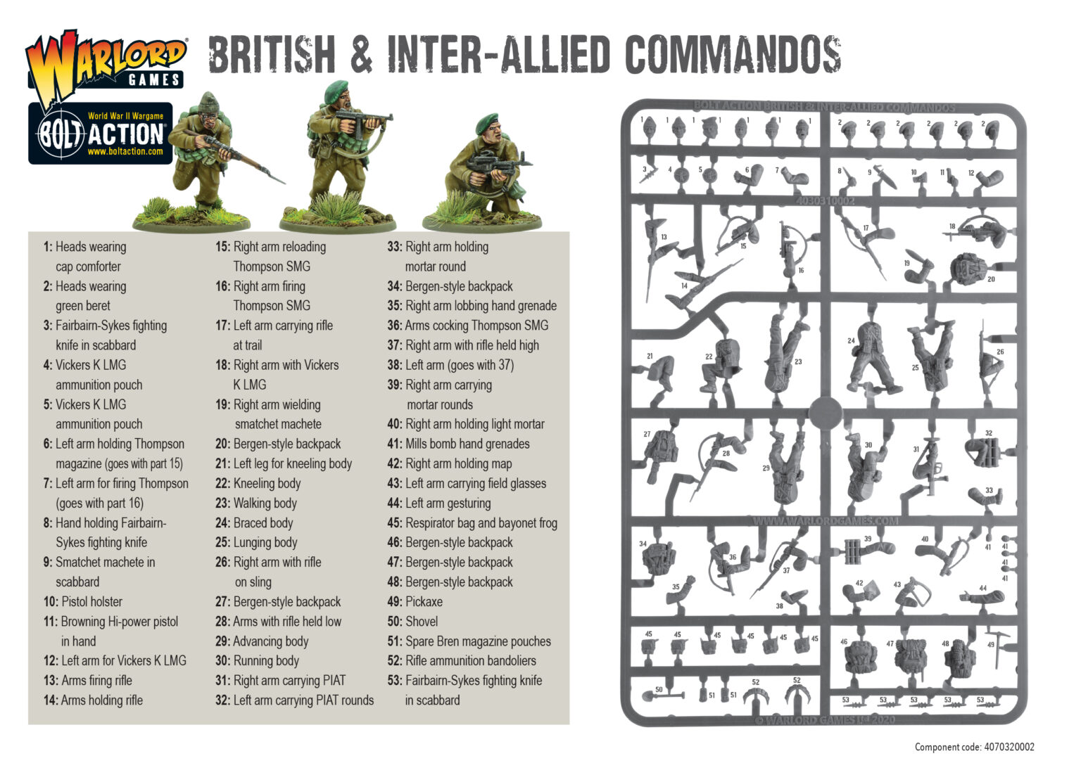 Body  Plastic Sprue British Commandos Bolt Action Warlord Games 