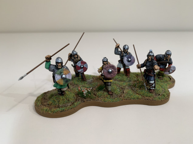 Saxon warriors. Four Gripping Beast figures and two Footsore.