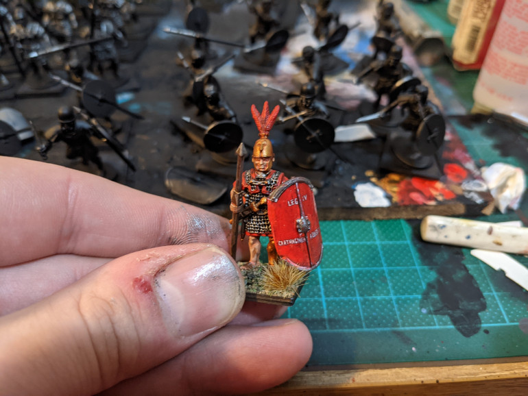 The finished test model, a hastatii from victrix games armies of the Roman republic plastic kit.