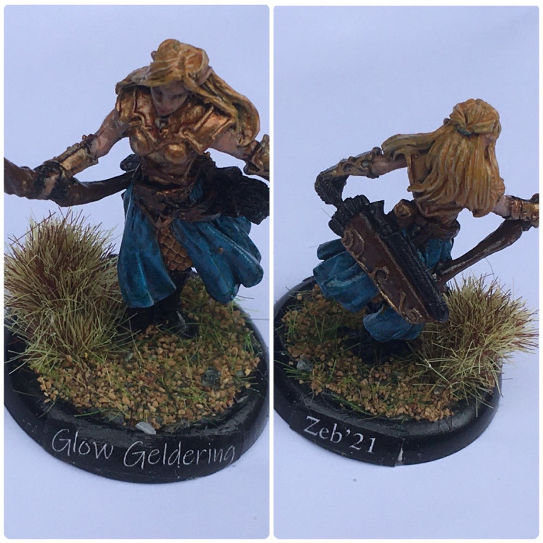 Glow Geldering… although she is a magic user, I focused on the bow as key to matching the miniature to the character and painting her sympathetically to make her younger than perhaps the sculptor had in mind.