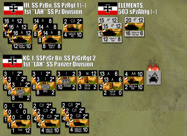 My forces as the German player.  With units of 1st SS 