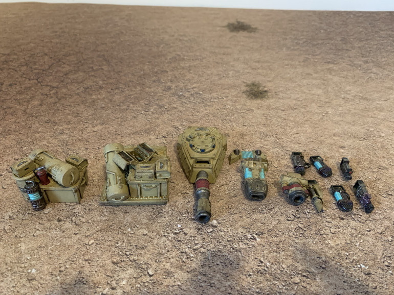 Leman Russ turret options, sponson weapon options. Also some crates/equipment for the Trojan support vehicle done.