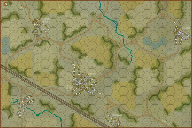 Here is the map for our game.  Again, 150 meter hexes (about 5 feet in 15mm).  British (predominantly elements of 11th Armored Division) will be coming on from the north.  Germans (1st SS 