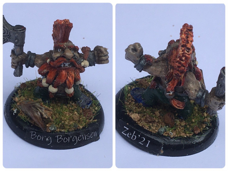 Borg Borgensen… I was on a roll so I found an old Citadel Dwarf Giant Slayer and added it to the group for Rob to create an NPC or replacement character if required.