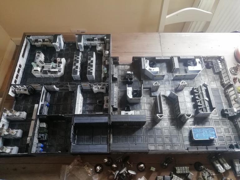 Medlab and operations together. Unlike the movie version the medlab sticks out a bit. I want to add the corridor running along side which will have to have a kink in it but for game purposes that's probably better than one long corridor. I ten want to think about what rooms to add in the other side of the corridor.