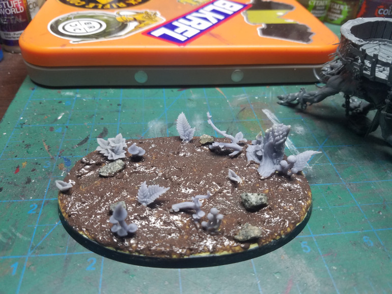 After the milliput cured a bit I gave it a coat of mig acrylic mud. It doesn't matter what color as it is all getting primed over