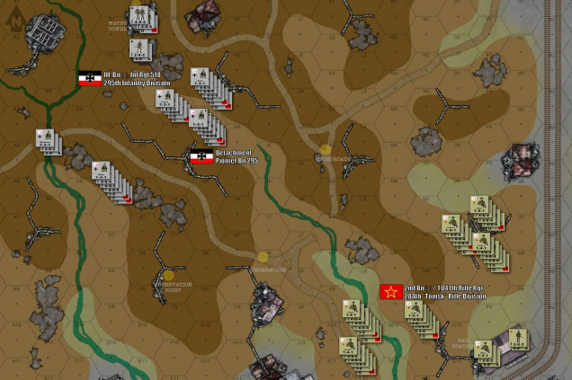 The map and opening set up for Scenario 04, Mamayev Kurgan.  This is a small hill overlooking the center of Stalingrad, that actually dominates the otherwise flat surrounding elevations (where the massive 