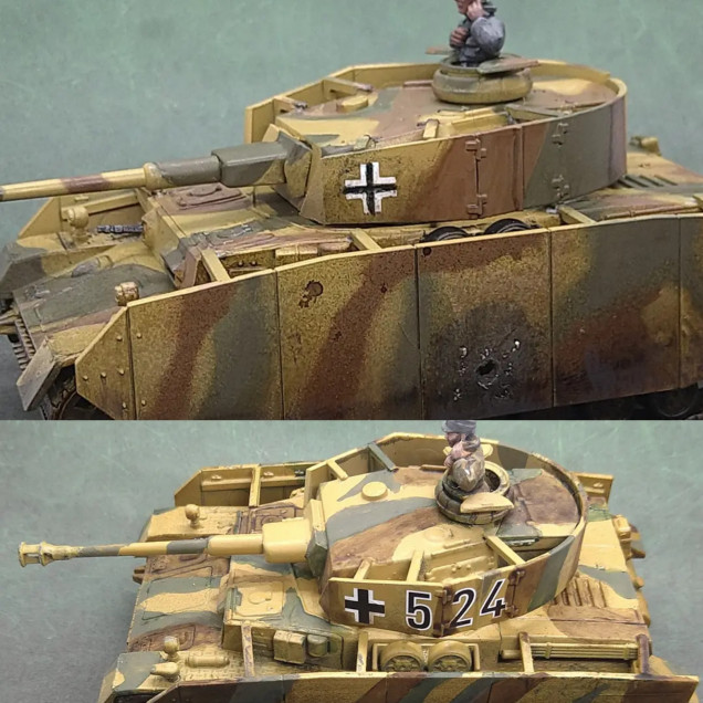 Panzer IV with schützen damage (above) compared to the Panzer IV I sold (below).