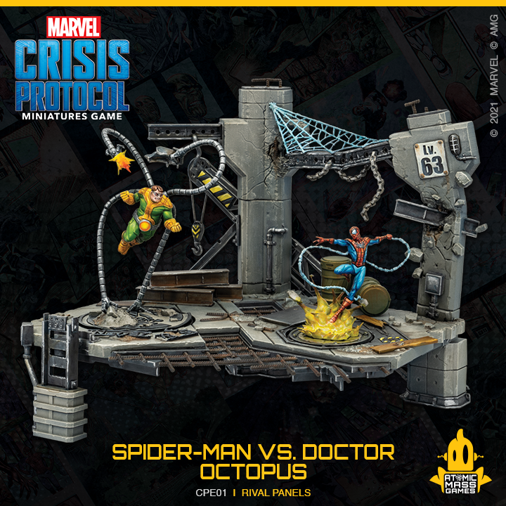 Painéis rivais do Asmodee Marvel Crisis Protocol: Spider-Man vs Doctor  Octopus Board Game em inglês