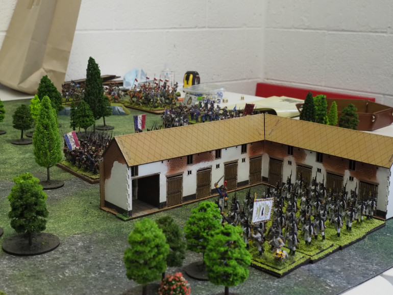 Austrian Infantry advance through the farmhouse (they must have got confused on the day)