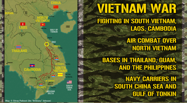 The general layout of the Vietnam War's geography, with the small yellow circle approximating the location of today's special forces skirmish.  Totally NOT in Laos, of course.  That would be ILLEGAL.  What would CONGRESS say?