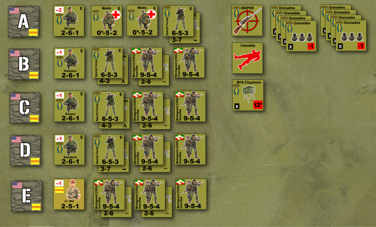 The US MACV/SOG and CODG Montagnard forces for today's game. There's also an ARVN officer here as a Saigon