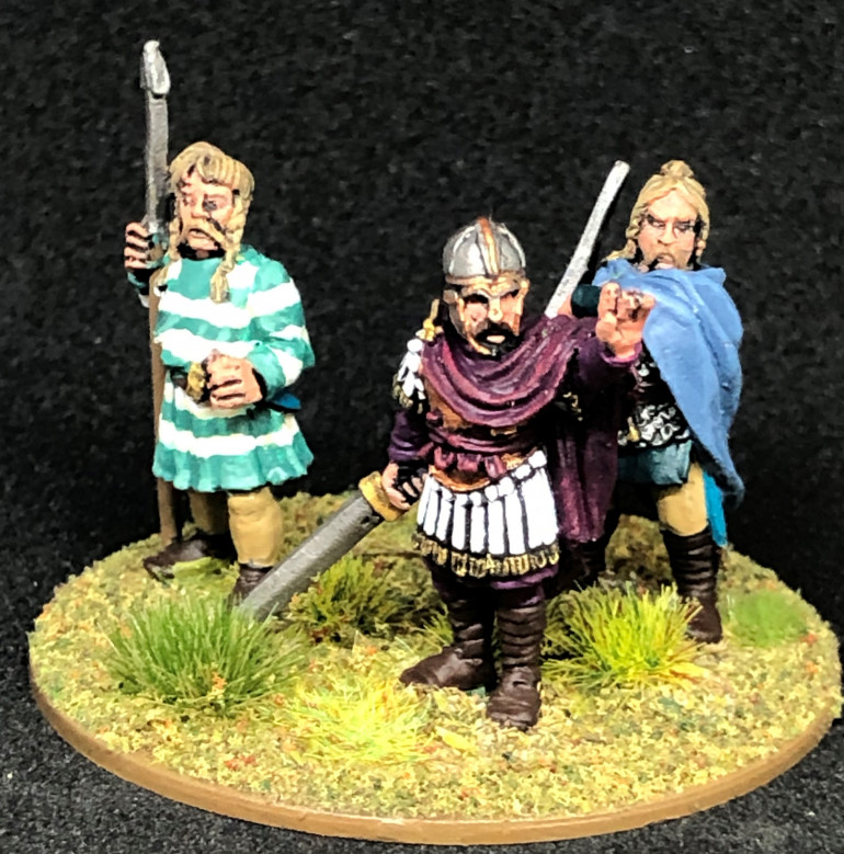 Warlord with dodgy looking bodyguards.  Foundry's Vortigern, Hengist & Horsa.