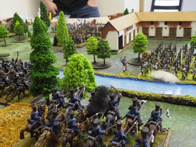 The landwehr cavalry suffer under the french fire