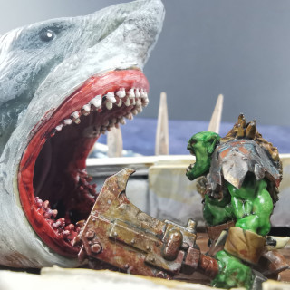 Fully built and painted, and ready to set sail = it's Orks versus the Meg!