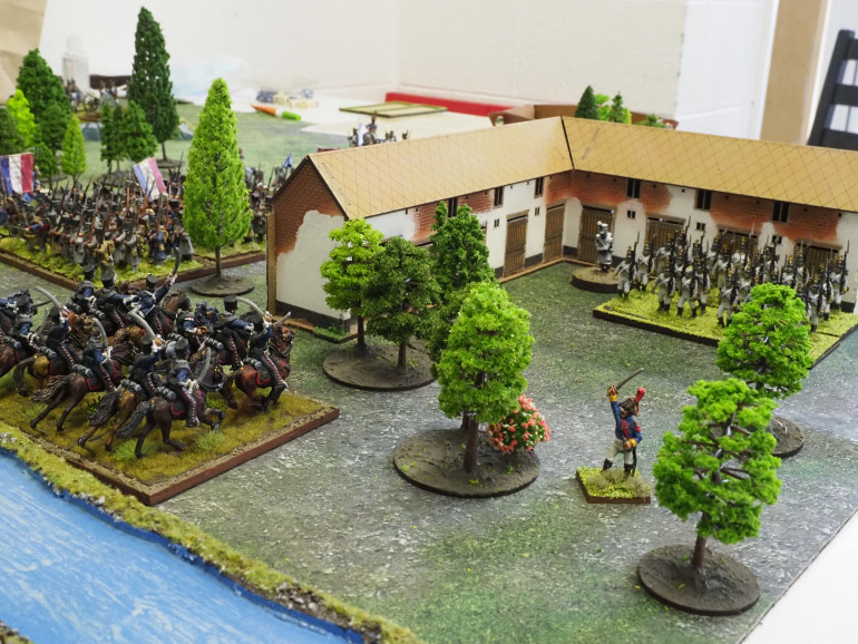 Austrian Infantry charge the Prussian Hussars but are forced back.