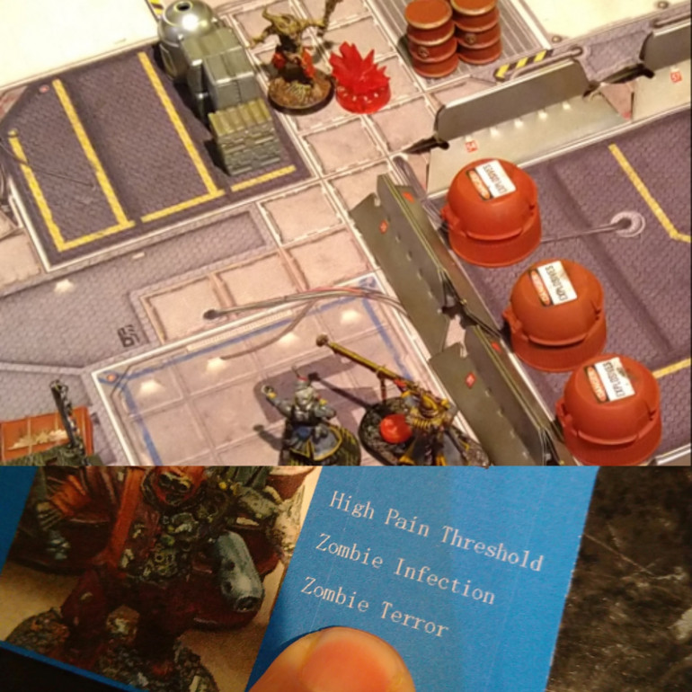 Over the next couple of turns Captain Vars finally rounded the corner of the container and headed for the lift. The hacker regained her feet and escaped to the lift. The zombie got back to his feet and charged into my pathfinder. You have to pass a Will Test check to fight a zombie in melee and thankfully he passed it, fended him off and got as far from him as possible.