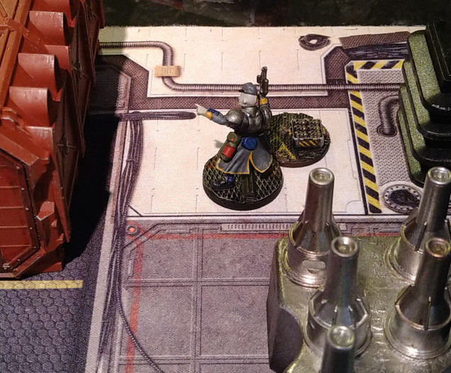 After the Mivian takes out the soldier zombie that wounded the hacker and Jean Luc made a b-line for the finally unguarded door that turn came to an end. Captain Vars finally opens the crate at the start of the next turn...