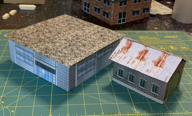 I have also quickly built these simpler buildings of-camera. Again, basic structure only, in today's stream we'll try some fun details to bring them to life and ready for the modern warfare table!