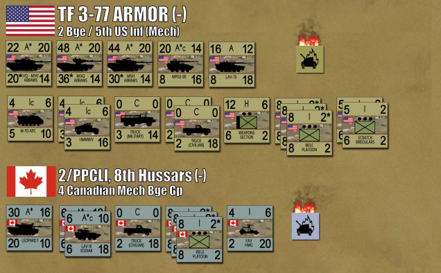 The US and NATO sourcebooks (at least in the original 1980s editions of the RPG) give great data on what units and equipment was on hand when the final collapse came.  Of course these units are long gone by the time a Twilight 2000 campaign typically starts.  But the game lists 4th Canadian Mechanized Brigade Group as being attached to 5th US Mechanized (XI Corps, subordinated to Third West German Army).  Of course, we're looking at older versions of the M1A1 (shorter L44 gun), and the strange 