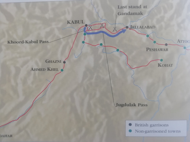 The British had entered Kabul to enforce a friendly regime change but things went sour no thanks to the feeble command of general Elphinstone. A force of 4500 soldiers made up of 700 British and 3800 Indians with 14000 civilians began the march to Jallalabad. In winter surrounded by hostile tribes within three days 3000 were dead. Most froze to death or murdered if they were abandoned vengeful locals. Elphinstone was held hostage and leaderless the army broke down. Eventually 20 officers and 45 soldiers if the 44th regiment took a stand at Gandamak. They had only 20 working muskets with two shots each. One Afghan offered them safety if they surrendered but not believing the offer a Sgt shouted 