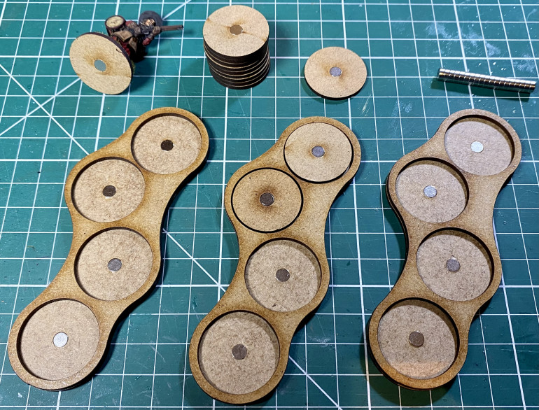 2 pence piece bases and base trays from Warbases, all with 5mm magnets added.
