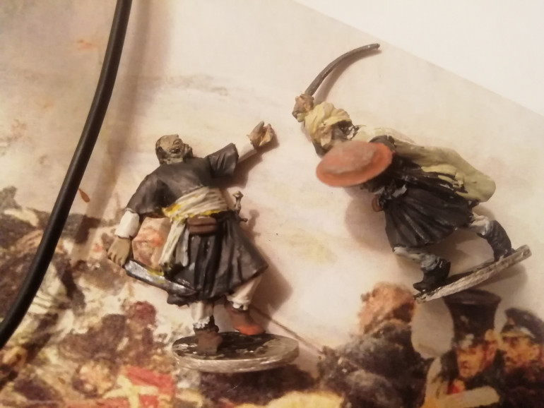 I decided only to use two minis for the surrounding Afghans as you only see a couple in the painting. I need to do a standard for the falling tribesman