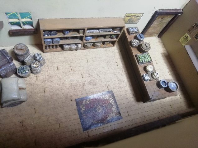 I got inspired to return to my wildwest buildings and got hold of some resin pieces which I painted up in one evening. This is the interior of my trading post