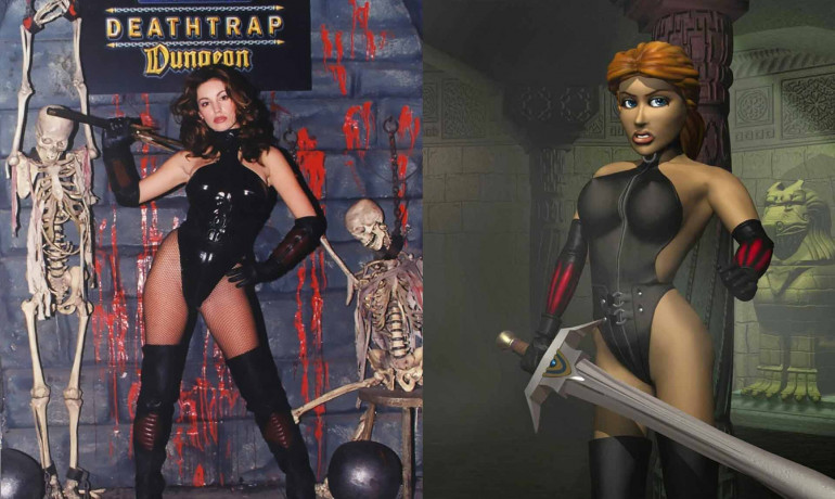 In the 90s Kelly Brook did a promo for the Playstation version of Deathtrap Dungeon. Funny I didnt imagine the character we play in the book looing like this. 