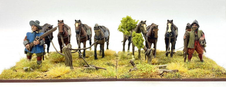 Horses for my dismounted dragoons, with horse holders from Bloody miniatures - 28mm