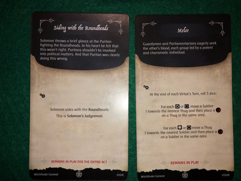 Discovery Cards influence what can happen in a scene. There are usually a new card for each chapter of the story. In this case, there is another action to take at the end of the Virtue turn