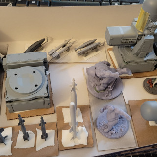 Various items built, ready for base coat and first passes at detail painting