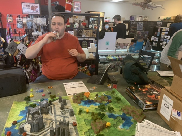 My opponent, Nathan Ortega. He brought four jump capable Mechs while I brought a single Mech and four conventional vehicles.