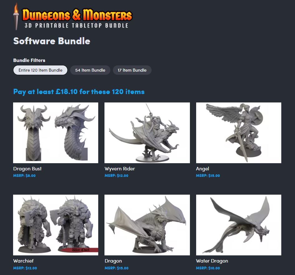 Get a Ton Dungeon & Monsters 3D Files For Cheap on Humble!