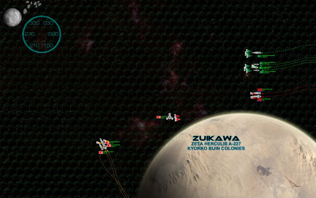 Battle is joined in orbit of Zuikawa, a Mercury-sized terrestrial world in the Zeta Hercules star system.  The Japanese emerge from their low orbital zone station keeping trajectory, the Black Dragons using the planet’s gravity in a low-descent glide, keeping their velocity modest.  They know their Arab League allies will need time to get all their aerospace strike craft launched, content to keep the Japanese bow-on for now in order to launch massive waves of Tsing Tao and Khurdan Jad (Swift Javelin) torpedoes.  The Japanese, for their part, already have the enemy well within range of their  deadly-accurate 