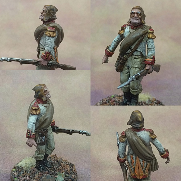 Just a head swap from a Frostgrave Soldiers sprue on a Victrix French body and arms. Went for a made up militia uniform as this old fella dusts off his musket, dons the old fatigues to defends his village (and makes some profit as a bandit) one last time.