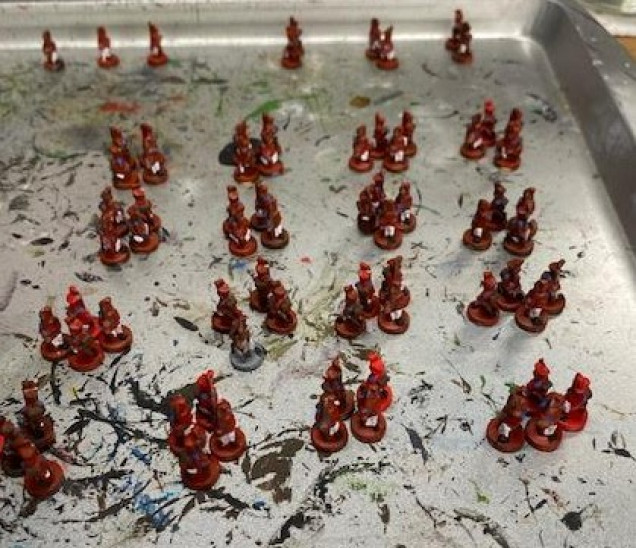 The first thing I did was separate out my figures to count the number of bases I needed.  I set aside 3 to mark 3 cannons as calvary and I wanted only a few more skirmishers.   The rest is 4 based regular infantry.