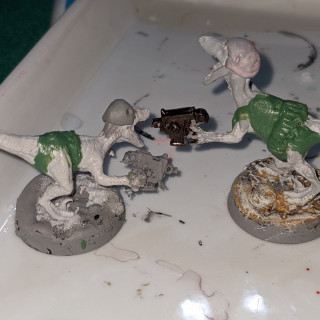 Ferrox progress, varnish/prime, and a velociraptor in a tutu