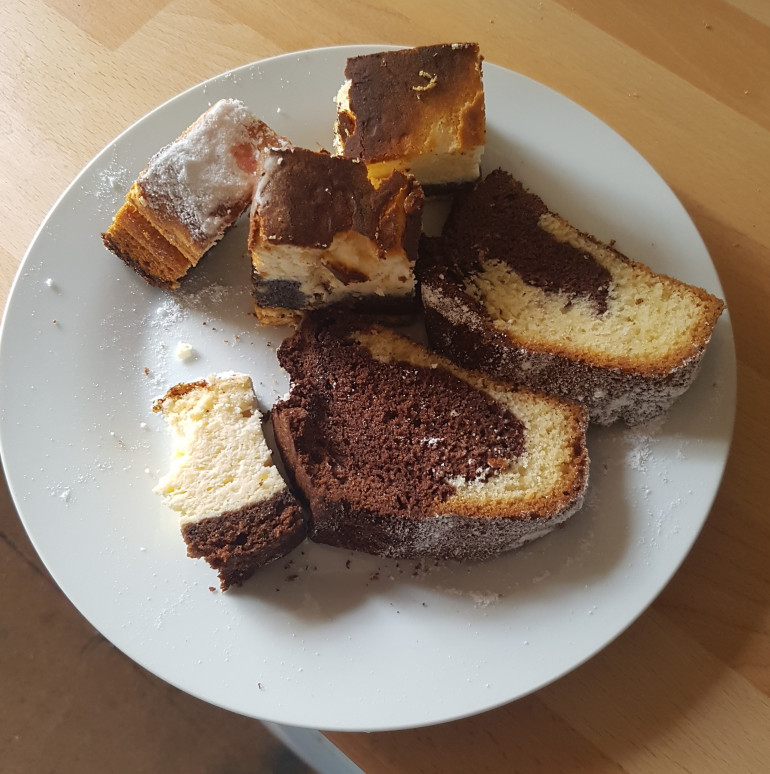 Three different types of cake.  Yummy!