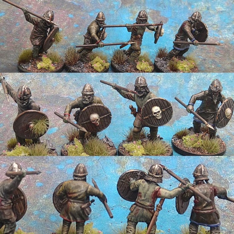 The original Ragnarok Miniatures Kickstarter selection of draugr were a mix of chainmail and standard dress 4 and 4. So for Saga I wanted to make another 4 unarmoured Draugr to make a full point of warriors. They have come up a bit shorter than the lovely metals but they do the job.