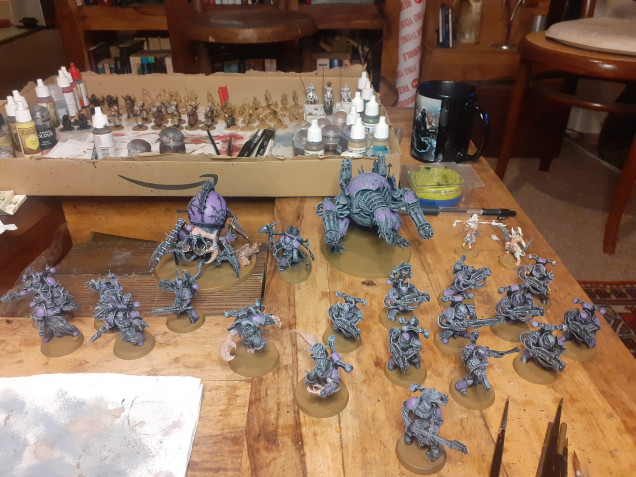 The Army consisting of 10 Noise Marines, 5 Chosen, 2 Greater Possessed,  Datasmith, Venom Crawler, Forge Feind, 2 Heddonite Cultists, and that marine.