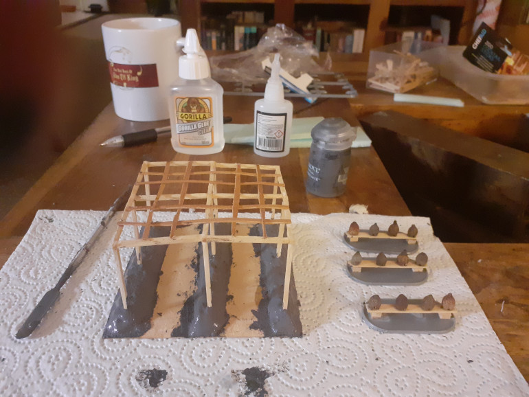 GW texture paint/paste applied to the beds and beehive bases.