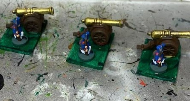 I got them mounted and ready for flocking, but I have not flocked them but here is some calvary cannon stands with some of the finished infantry.