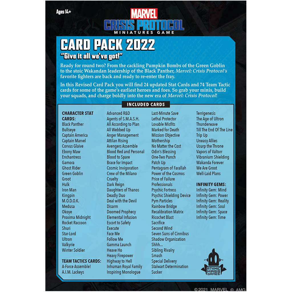 Included Cards - Marvel Crisis Protocol Card Pack 2022