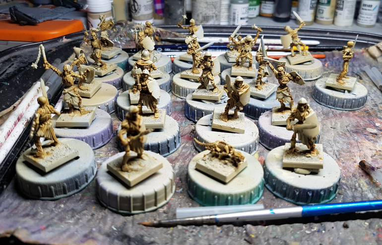 My skeletons, in need of a drybrush highlight, then its on to the metals.